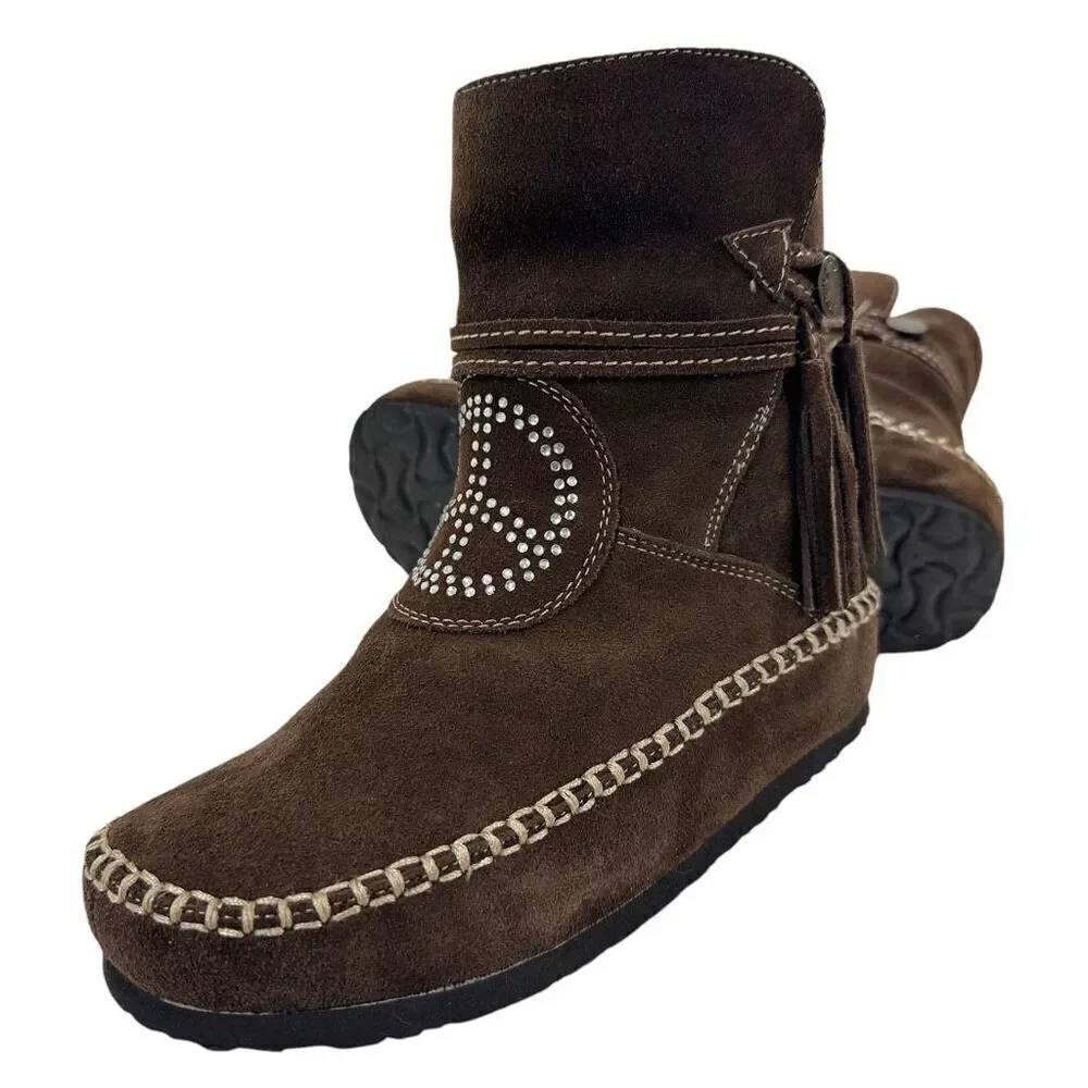 Vintage Sherpa Lined Suede Moccasin Winter Boots Women’s Size 6.5/7